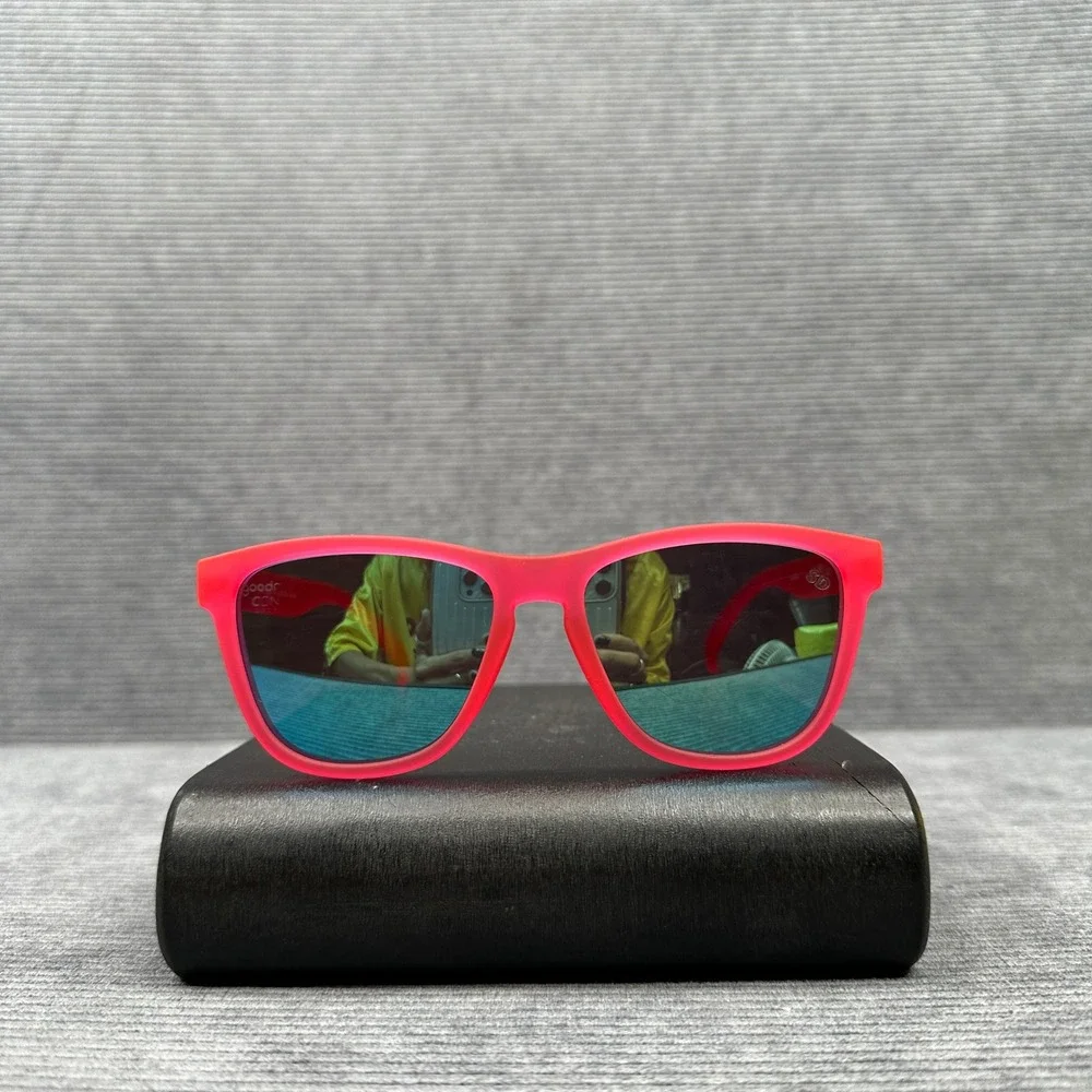 Goodr Flamingos on a Booze Cruise Sunglasses Matte Pink Blue Mirrored Polarized